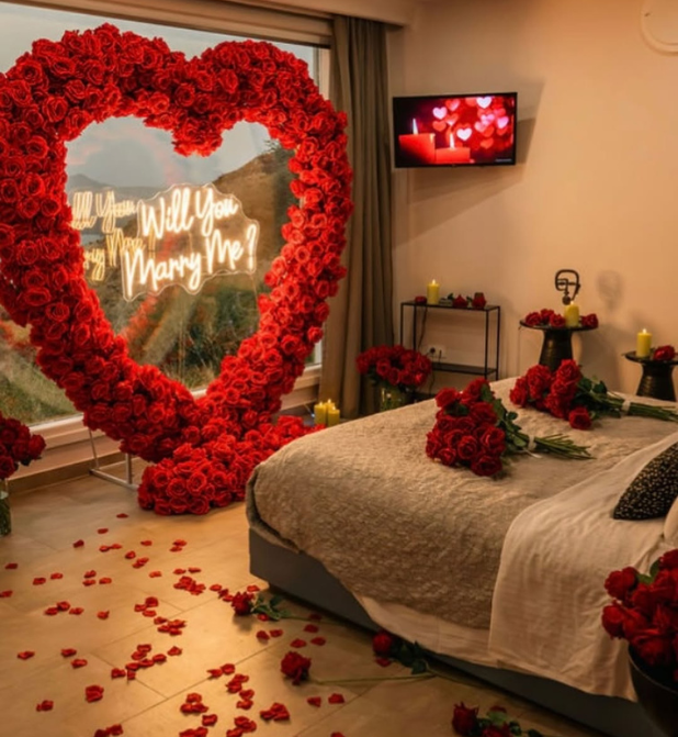 Dreamy Proposal Decor with Floral Heart Frame