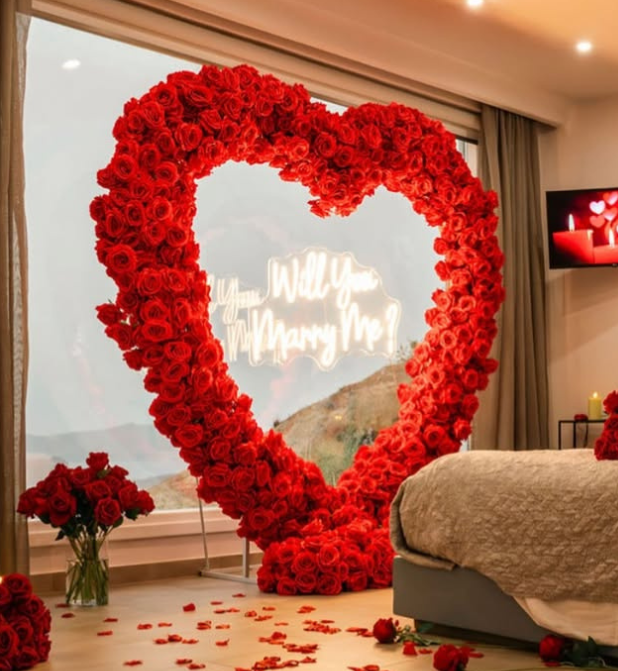 Dreamy Proposal Decor with Floral Heart Frame - Image 4