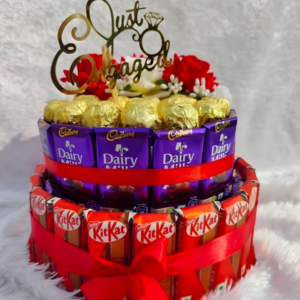 Luxury Just Engaged Premium Chocolate Tower Gift – Ferrero Roche, Dairy Milk & KitKat Two Tier Engagement Hamper