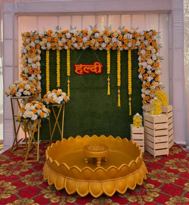 Royal Floral Lotus Theme Haldi Decor
