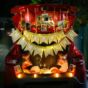 Car Trunk Birthday Surprise Decoration with Lights, Balloons and Photos
